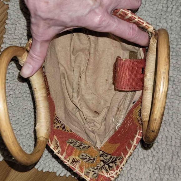 Fossil handbag, natural Cane handle, terracotta/ tan, Tropics '90s Y2K EXCELLENT - Picture 7 of 11